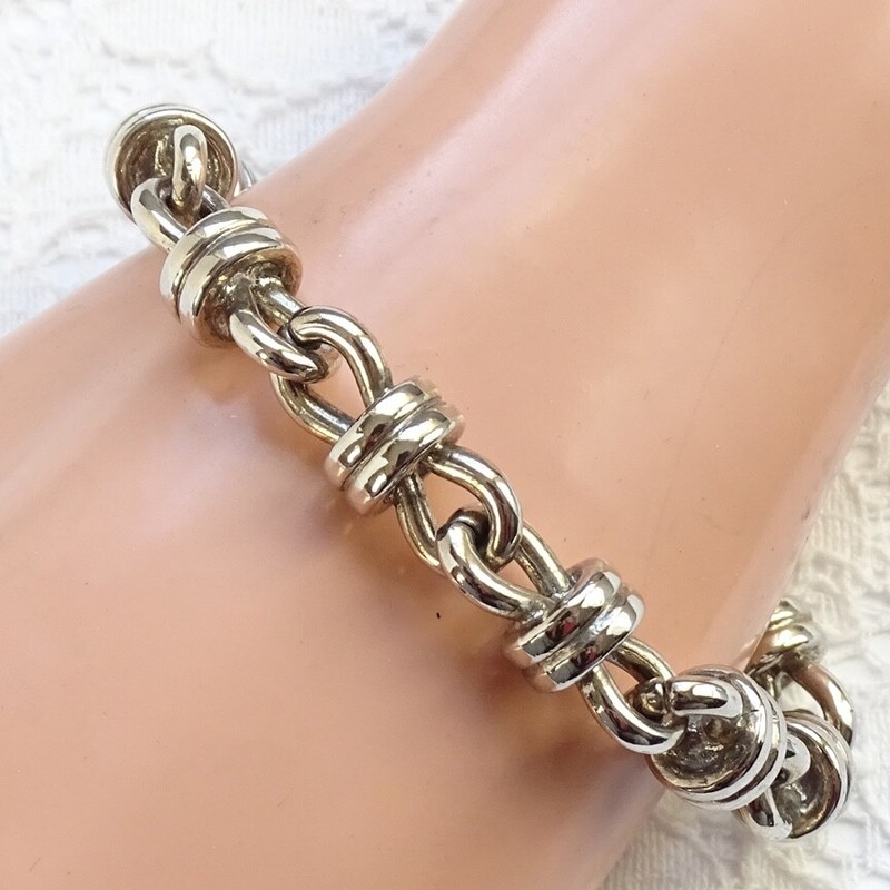Unique Vintage 7.5” Figure 8 Chain Link Cable Bracelet Silver Plated 45 Grams gallery