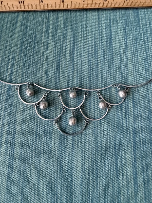 Taxco 925 Sterling Silver Mid Century Tiered & Linked Ball Bead Bib Necklace gallery