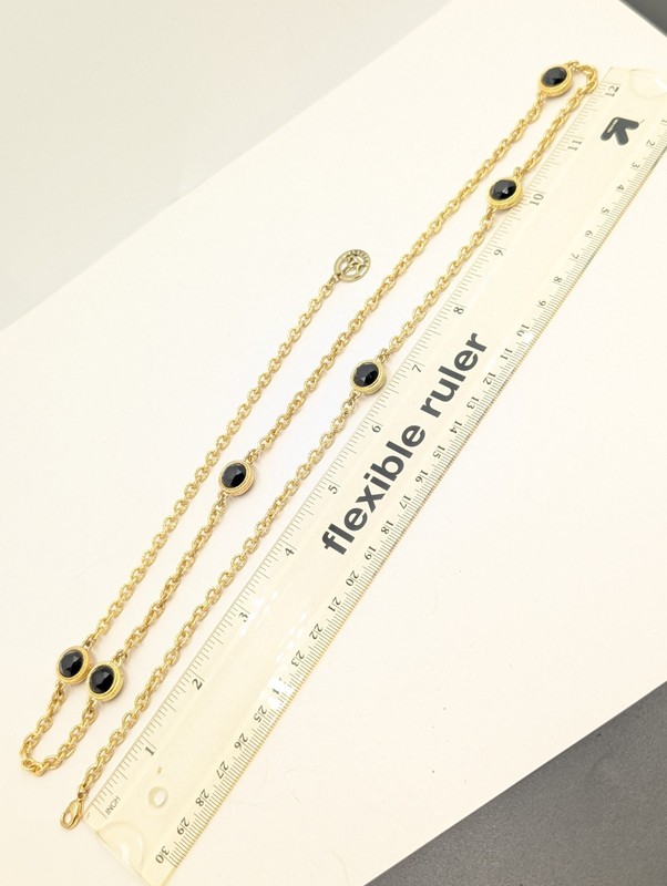 Vtg Trifari Long Gold Tone Chain Necklace w/6 Faceted Black 32" A126 gallery