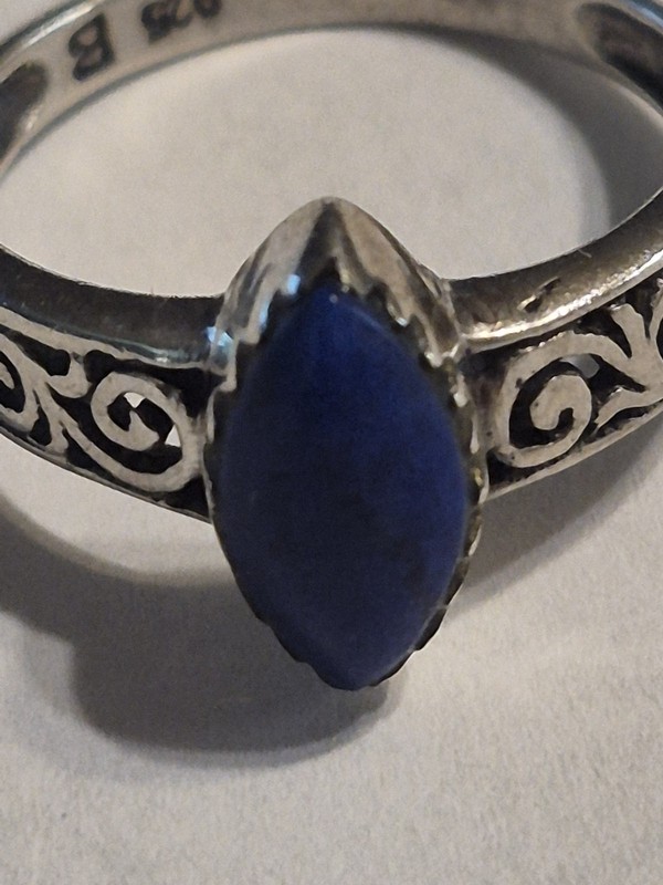 Vtg925 Sterling Silver Lapis Lazuli Marquise Filigree Statement Ring 2.6g Sz 5.5 gallery