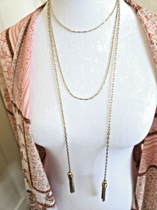Designer NY Gold Tone Tassel Lariat Necklace Statement Rope Chain Drop Pendant gallery