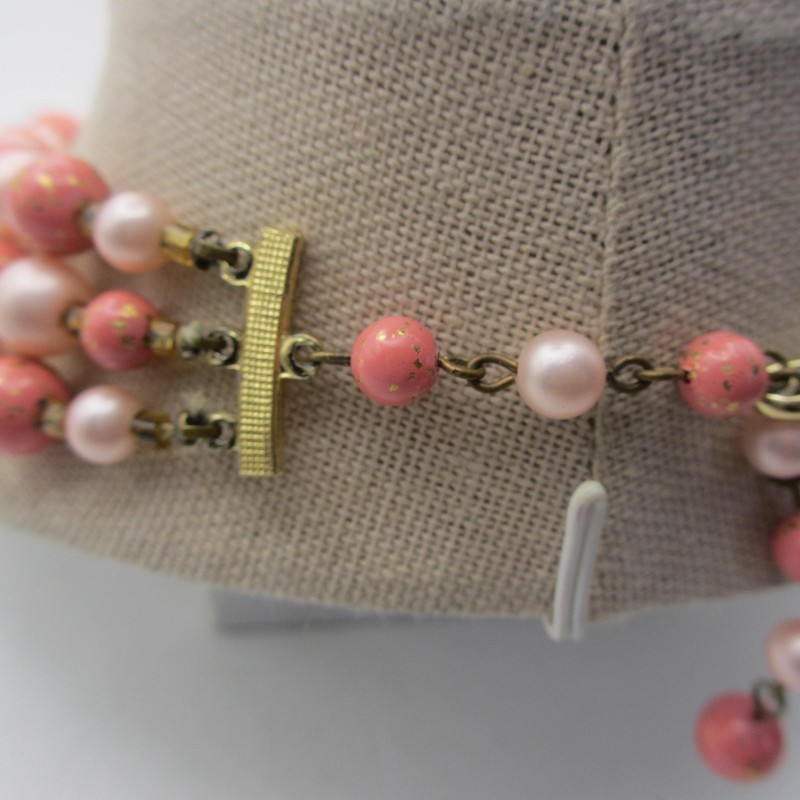 Vintage Beaded Necklace Layered Pink Japan 15 inch gallery