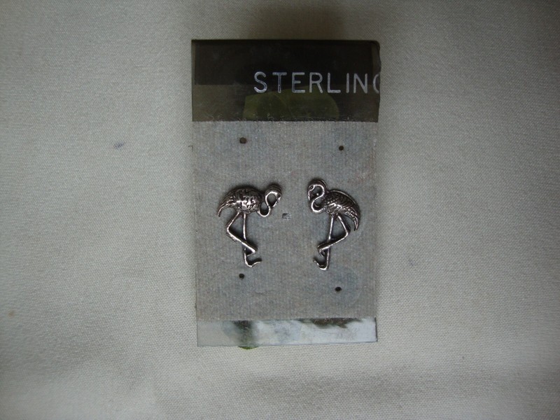 VINTAGE TINY FLAMINGOS STERLING SILVER STAMPED 925 STUD EARRINGS
