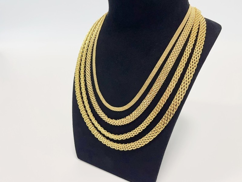 18K Yellow Gold Solid Bismark Chain Necklace 4.7mm 6mm 8mm Women Men 18"-24" gallery