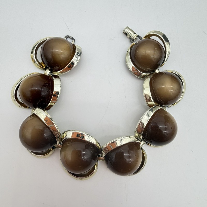 Vintage Moonglow Thermoset Bracelet Amber Brown Gold Tone Chunky Statement