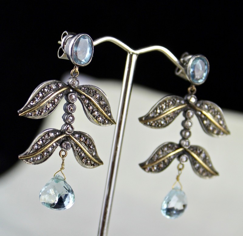Certified Natural Blue Aquamarine 64ct Natural Diamond Sterling Silver Earrings