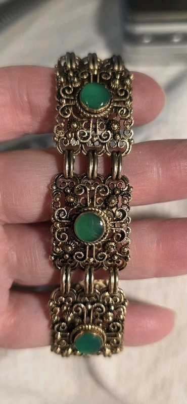 Sterling Silver Vintage Gold Vermeil Danecraft Filigree Chrysoprase Bracelet