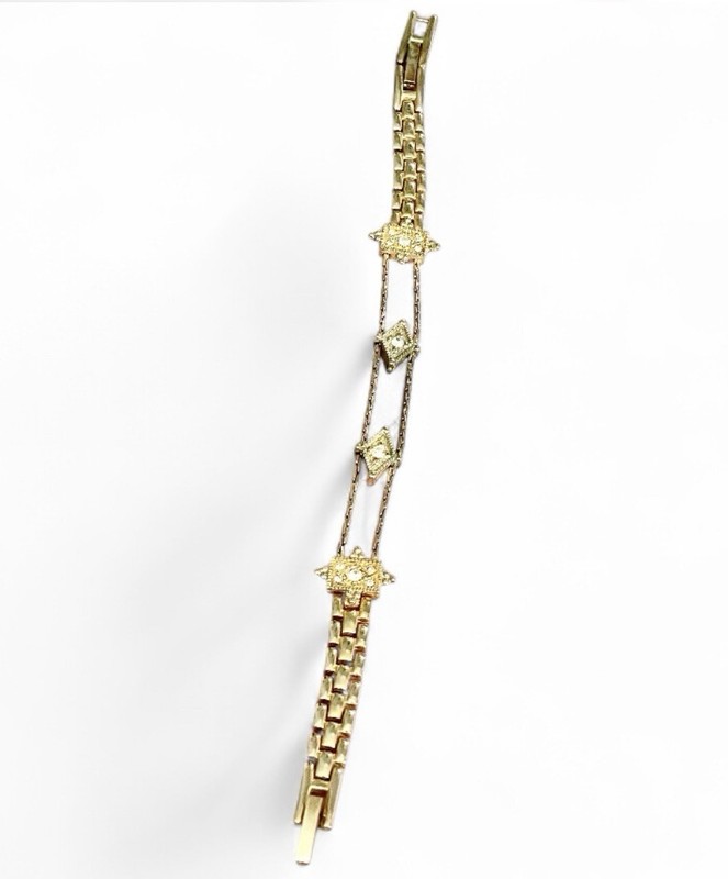 Vintage Y2K Gold Tone Rhinestone Geometric Bracelet 7.5” Adjustable Stackable