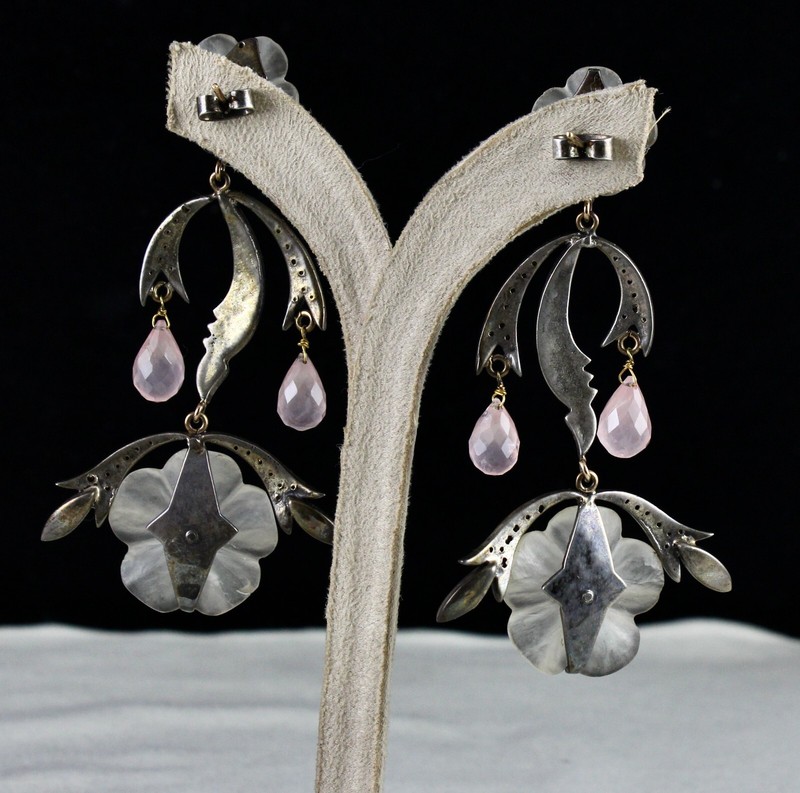 Natural Crystal & Rose Quartz 162.5ct Diamond 18k Gold Sterling Silver Earring gallery