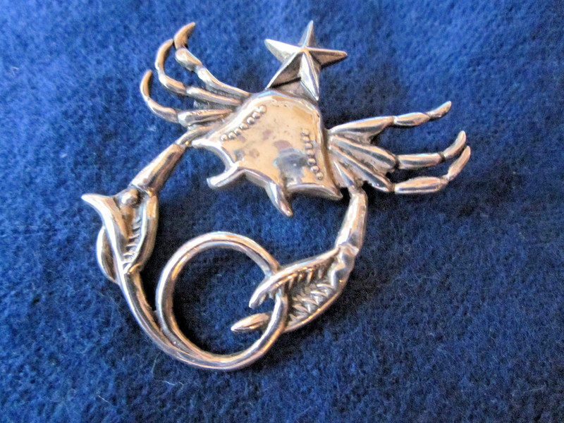 Margot de Taxco Sterling Zodiac Cancer The Crab Brooch 5232