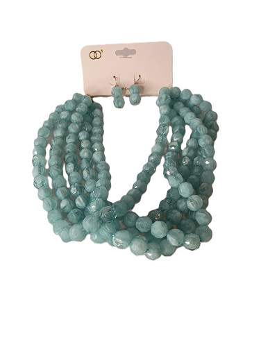 5-Strand Lucite Necklace beaded style Chunky Retro Green Statement Vintage 18 in
