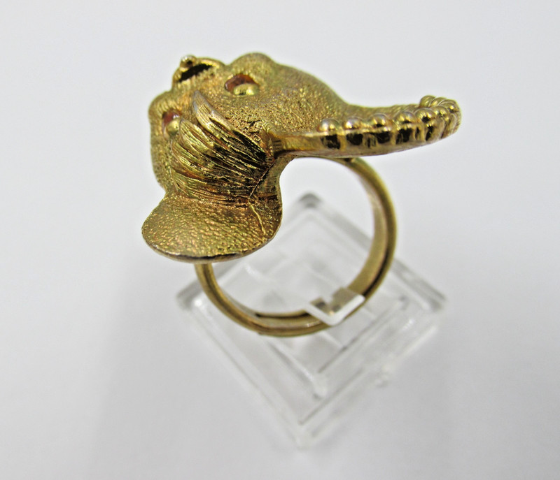 Unique Vintage Cartoon Mouse Ring Brushed Gold Tone Rhinestone Eyes Size 5 gallery
