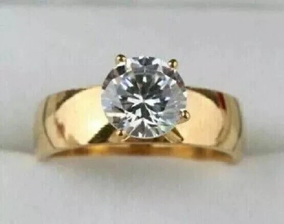 Solitaire Wedding Ring 14k Yellow Gold Plated 2 Ct Round Cut Lab Created Diamond gallery