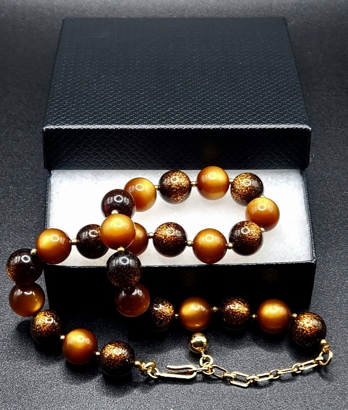 Vintage Trifari necklace Moonglow & Brown Confetti Lucite 1970-80's Collectible gallery
