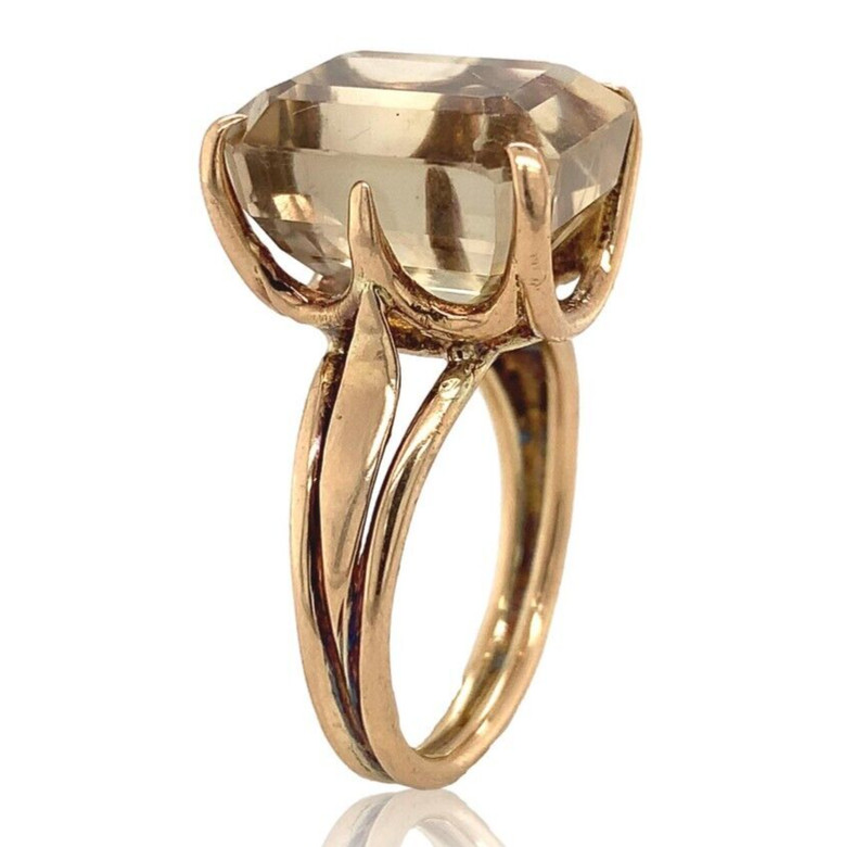 14k Gold Handwrought Emerald Cut Genuine Natural Smoky Quartz Ring (#J6607) gallery