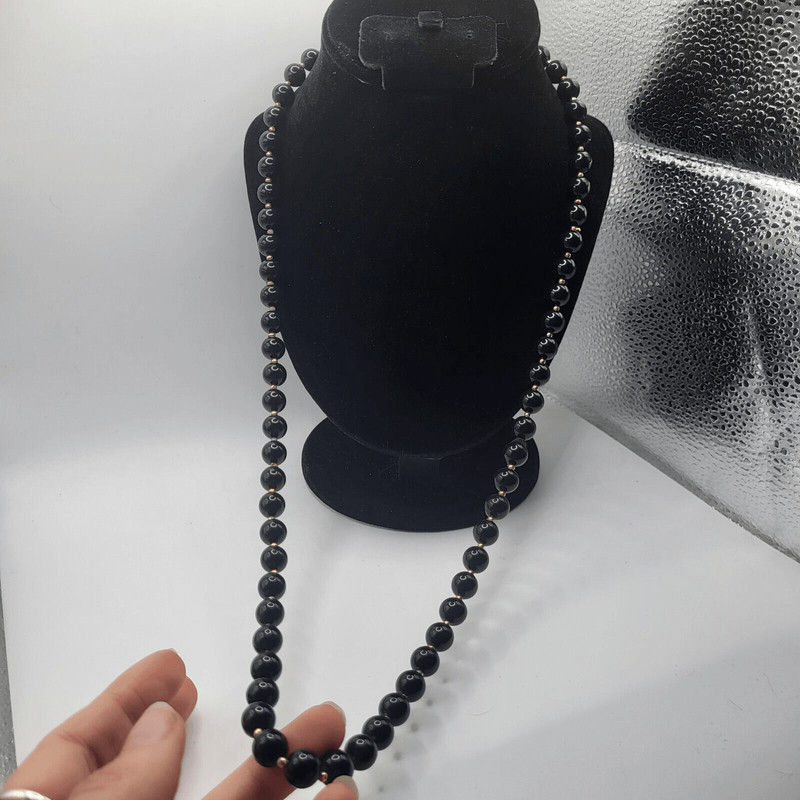 Vintage 50s Black and Gold Beaded Necklace 31in gallery