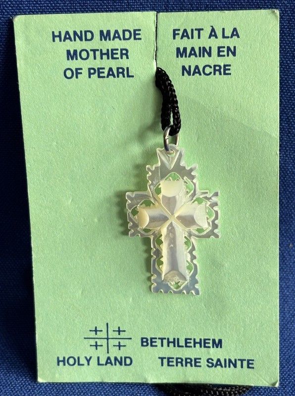 Vintage Hand-Carved Ornate Mother of Pearl Cross Pendant