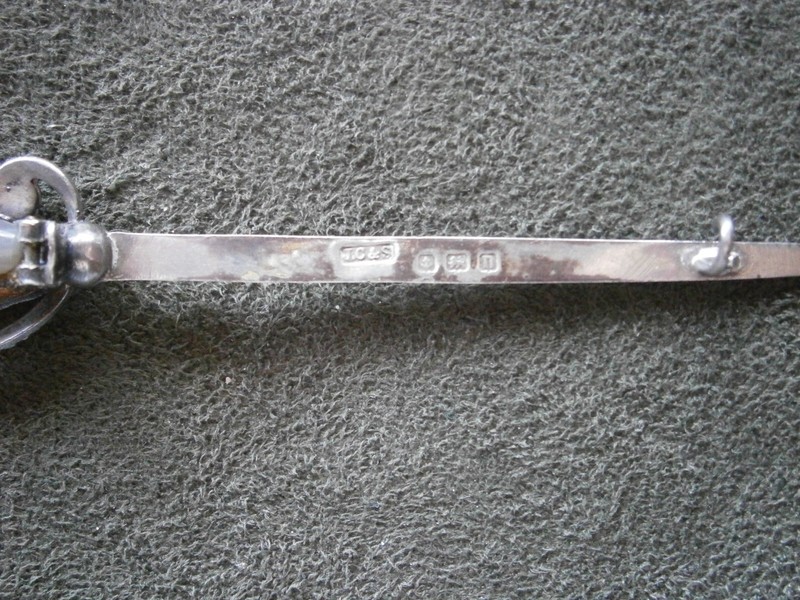 Large Sword with Stone Hilt Brooch Vintage Hallmark Sterling Silver 5.8g NO PIN gallery