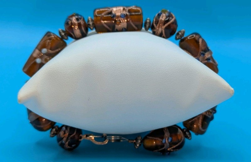 Vintage Murano Lamp Work Glass Beads Amber Brown Bracelet gallery