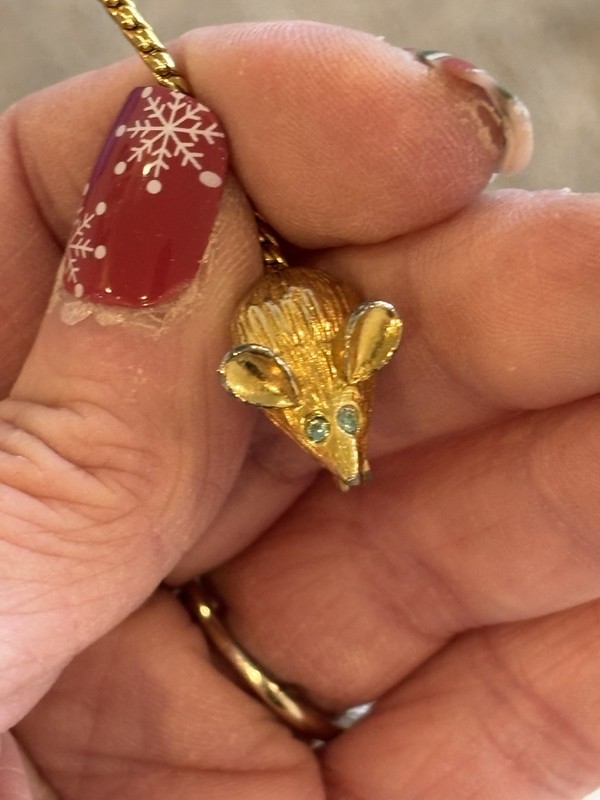 Cute Vintage Little Mouse Pin With Tiny Tail And Aqua blue Rhinestone Eyes SALE gallery