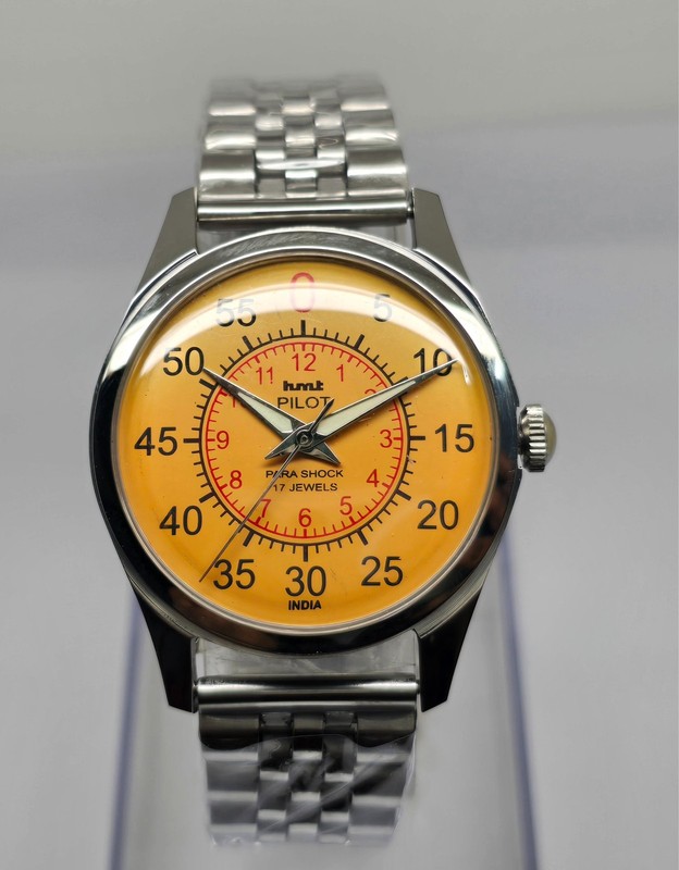 Vintage Hmt Pilot Yellow Dial 17 Jewels Mechanical hand winding Transparent Back gallery