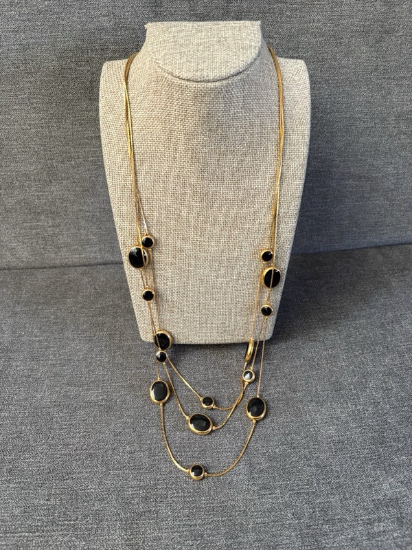 Vintage Avon 1995 Gold Tone Multi Strand Necklace Black