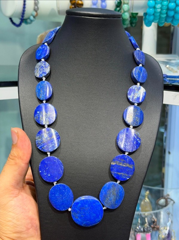 Rare Antique Large Flat Coin Lapis Lazuli Necklace 100% Real Natural gallery