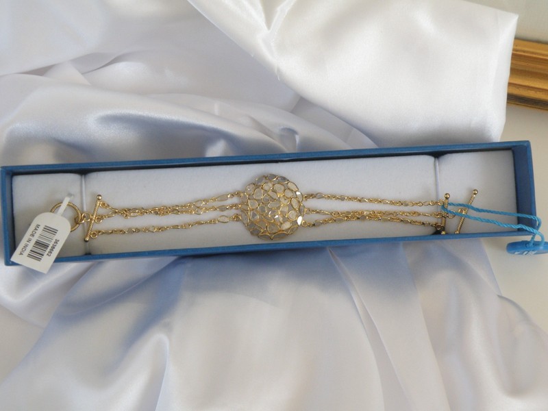Sterling Silver 925 Yellow Gold on Polki Natural Raw Diamond Bracelet 7.25" gallery