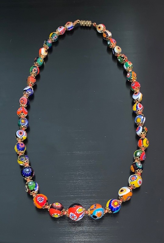 Millefiori Venetian Murano Glass Bead Necklace – Graduating Beads – *Estate