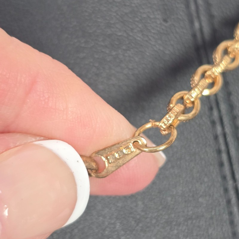 Vintage Gold-Tone Statement Brooch Textured Dangle Necklace W/ Chain Tassels gallery