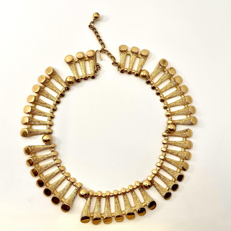 Rare Vintage Napier 1973 Pipes Of Pan Gold Tone Collar Necklace Book Piece