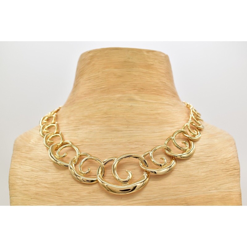 Vintage Collar Necklace Gold Tone Lightweight Metal Chain Shiny NOS 1980s BinA14 gallery