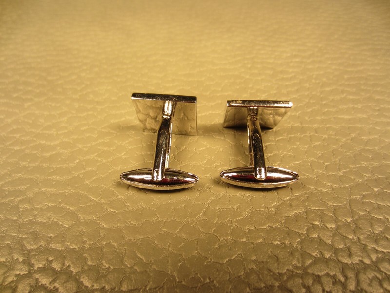 Classic Striped Black Enamel White Gold Plated Cuff Links (Silver Tone) gallery