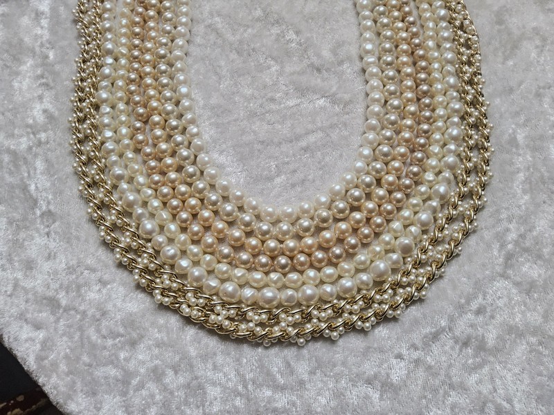 Vintage Trifari Faux Pearl Necklace Long Off White Gold Tone Clasp Bundle