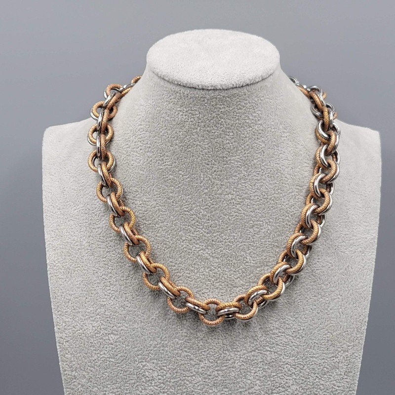 Two Toned Large Link Necklace Set Gold & Silver tones 18″ & Bracelet 6.5″
