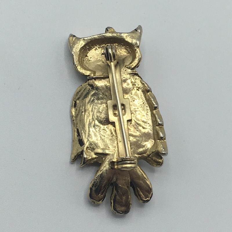 Vtg Gold Tone Green Stone Owl Bird Brooch pin Jewelry Accessory Costume Sweet gallery