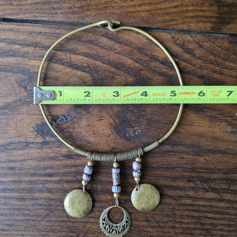 Vinrage brass And Beaded Bib Choker Necklace Handmade Hook Closure gallery