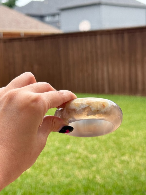 Vtg Natural Flower Agate Bangle Bracelet Lavender Petite Size Child Girl 49mm gallery