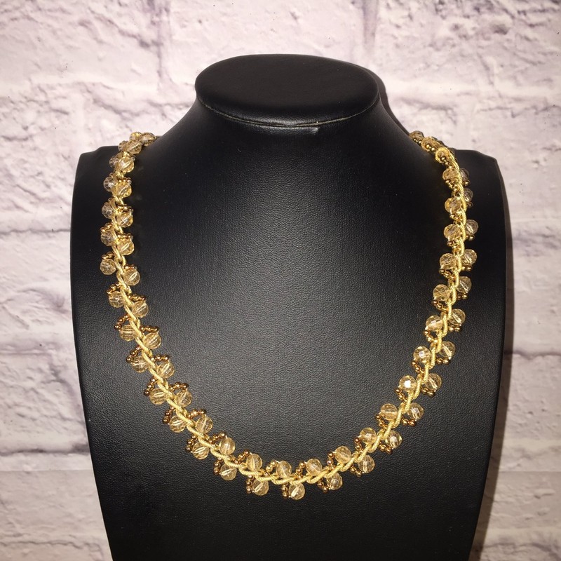 Vintage Beaded Necklace Gold-Tone Acrylic Crystal Choker Vintage Style Statement
