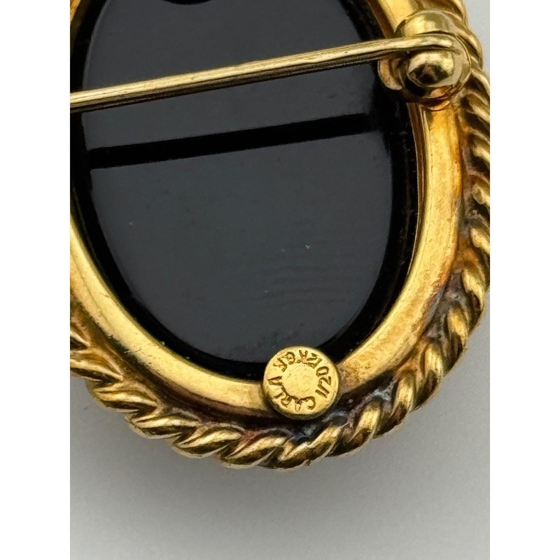 Vintage Carla Molded Cameo Black White Gold Filled GF Brooch Pendant gallery