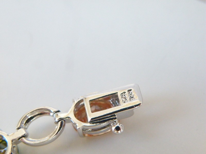 Vintage Sterling Silver 925 Gemstone Tennis Station Link Bracelet 7.5" gallery