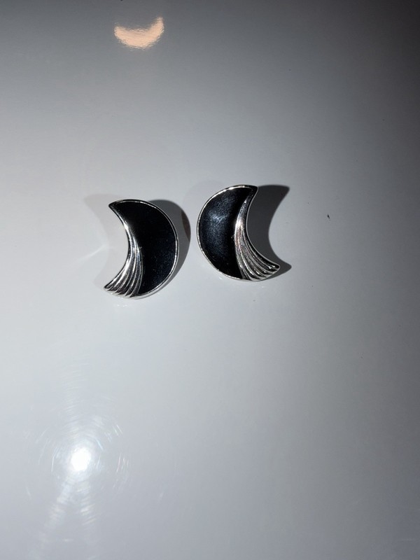 Trifari Crescent moon Black Enamel Earrings