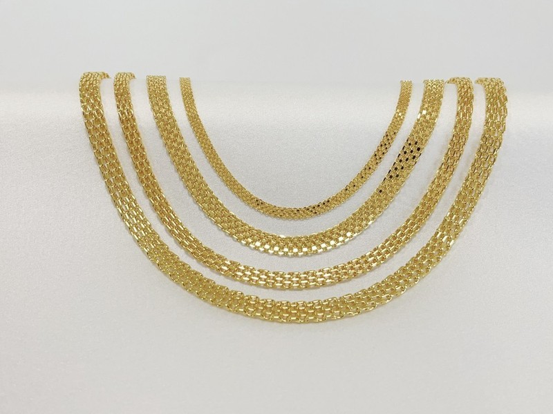 18K Yellow Gold Solid Bismark Chain Necklace 4.7mm 6mm 8mm Women Men 18"-24" gallery