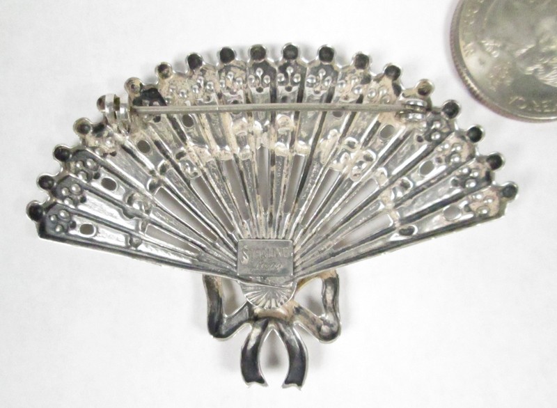 VTG Sterling Silver - LANG Swan S Hallmark Filigree Fan Brooch Pin – 11.5g gallery