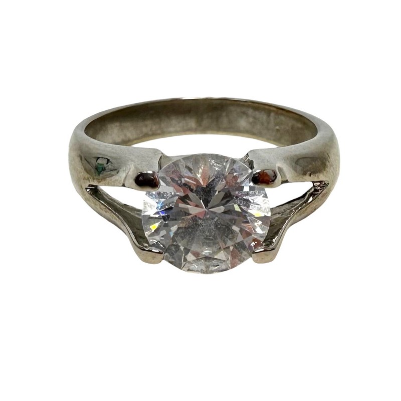 Vtg Silver Tone Round Solitaire Floating Rhinestone Costume Ring Size 7.5 gallery