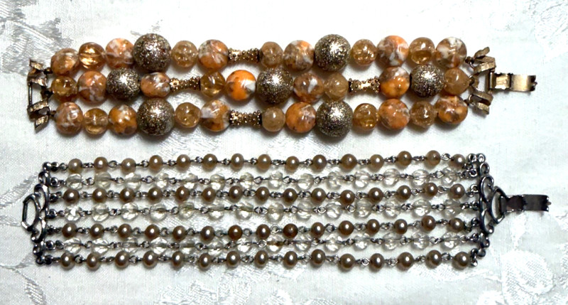Vintage marked Kramer Of N.Y. 2 Bracelets beads multi strand faux pearl 7”