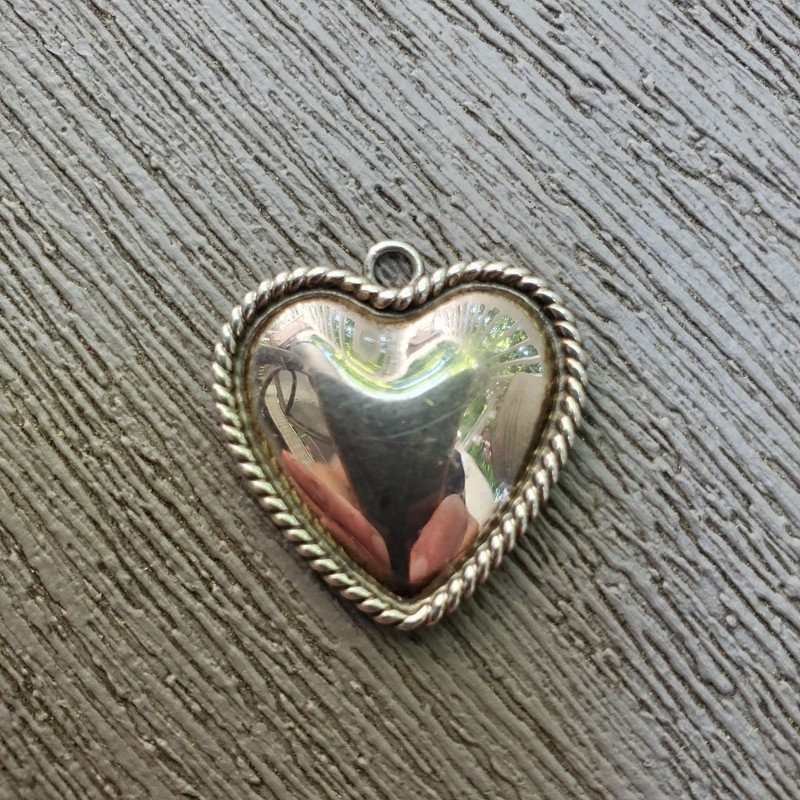 Vintage Sterling Silver Convex Heart Pendant Germany gallery
