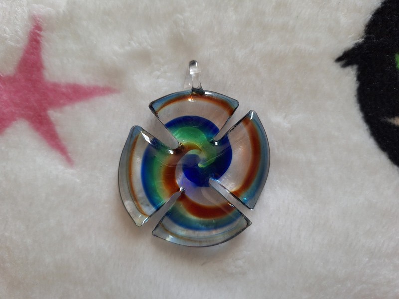 Vintage Iron Cross Hippie Spiral Glass Art Pendant For Necklace