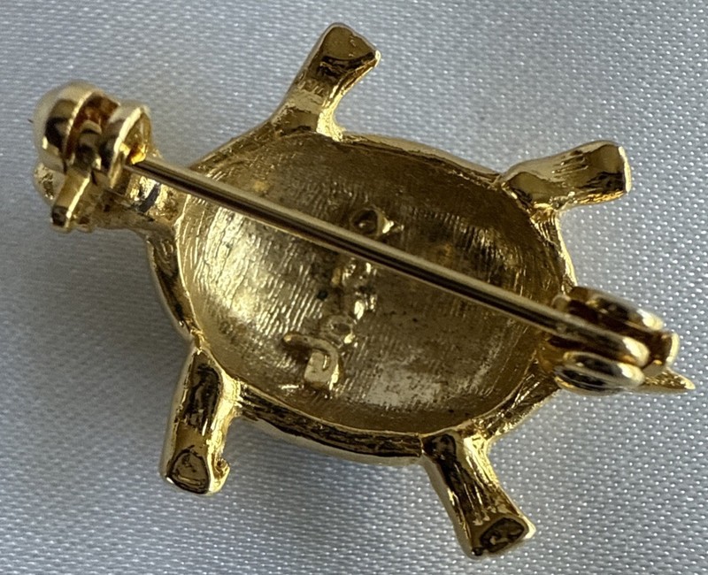 Vintage Turtle Brooch Black Green Red Enamel and Gold Tone Tortoise Pin EUC gallery