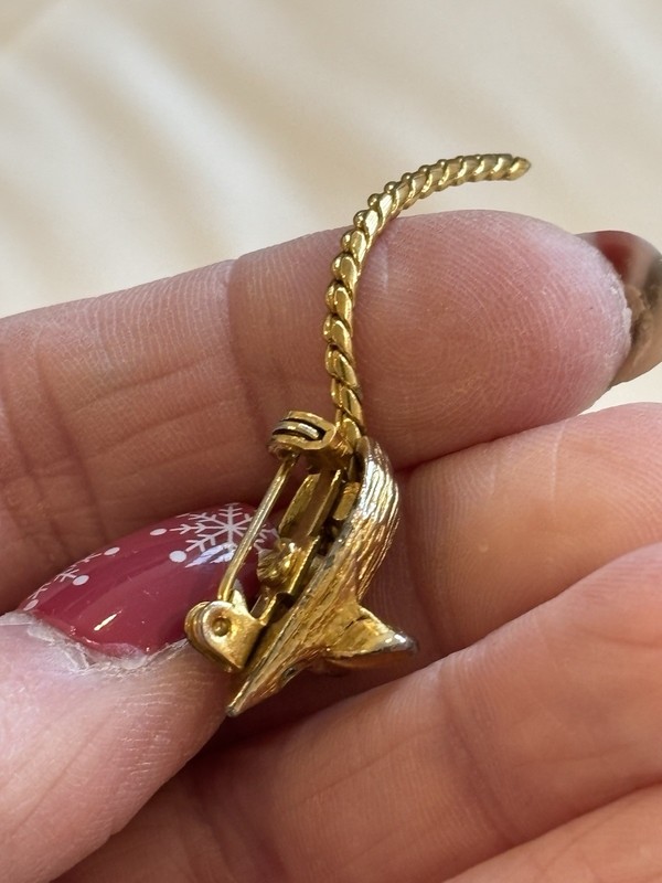 Cute Vintage Little Mouse Pin With Tiny Tail And Aqua blue Rhinestone Eyes SALE gallery
